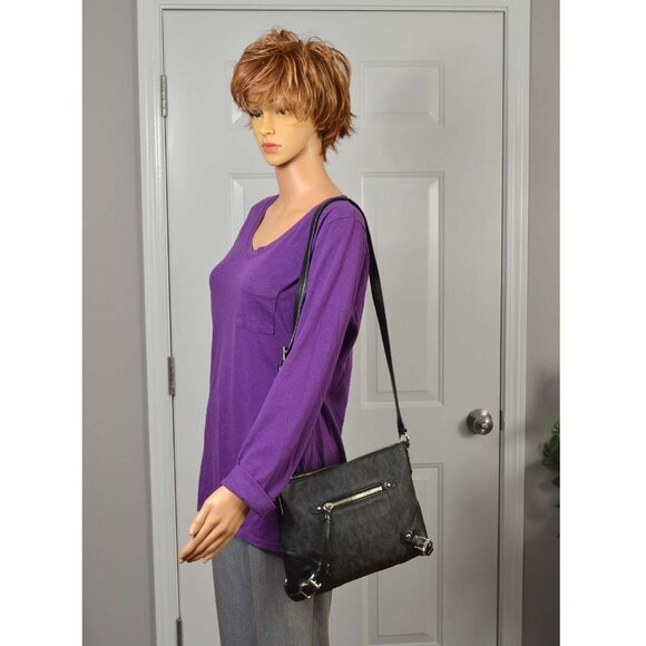 Michael Kors Fallon MK Signature Black Jacquard Leather Messenger Bag - Picture 15 of 15